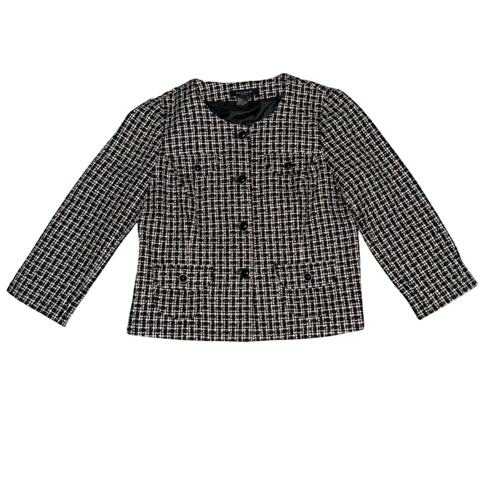 Sandro Tweed Jacket Womens Medium Black White Excellent Checkered Button Front